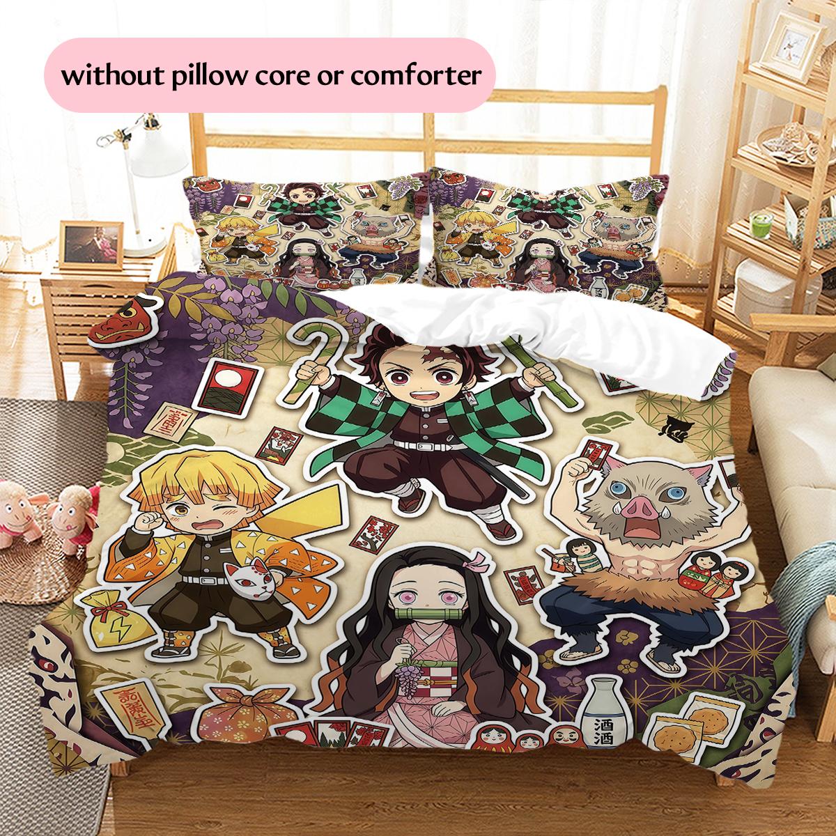 

Demon Slayer design Pattern Bedding Quilt Set Home Decoration Gift (1 * duvet cover + 2 * pillowcase without core) 135x200cm