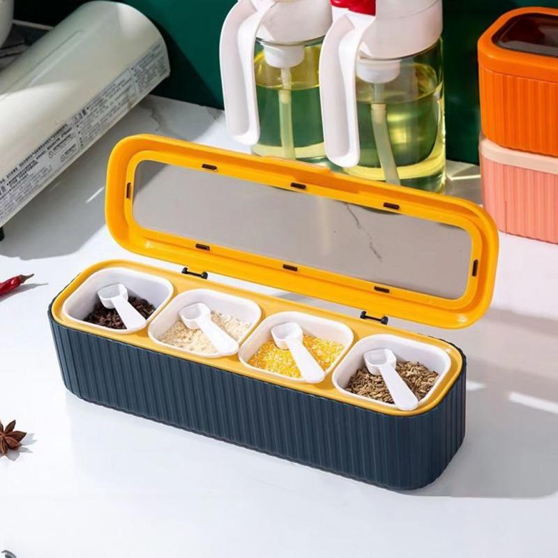 

Кухонная утолщенная коробка для приправ, бытовая четырехсекционная комбинированная емкость для приправ, солонка, бутылка для перца, емкость для хранения приправ