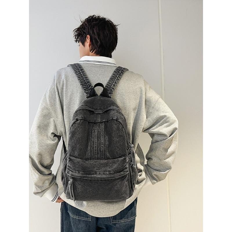Casual retro solid color denim backpack new simple travel backpack versatile student schoolbag
