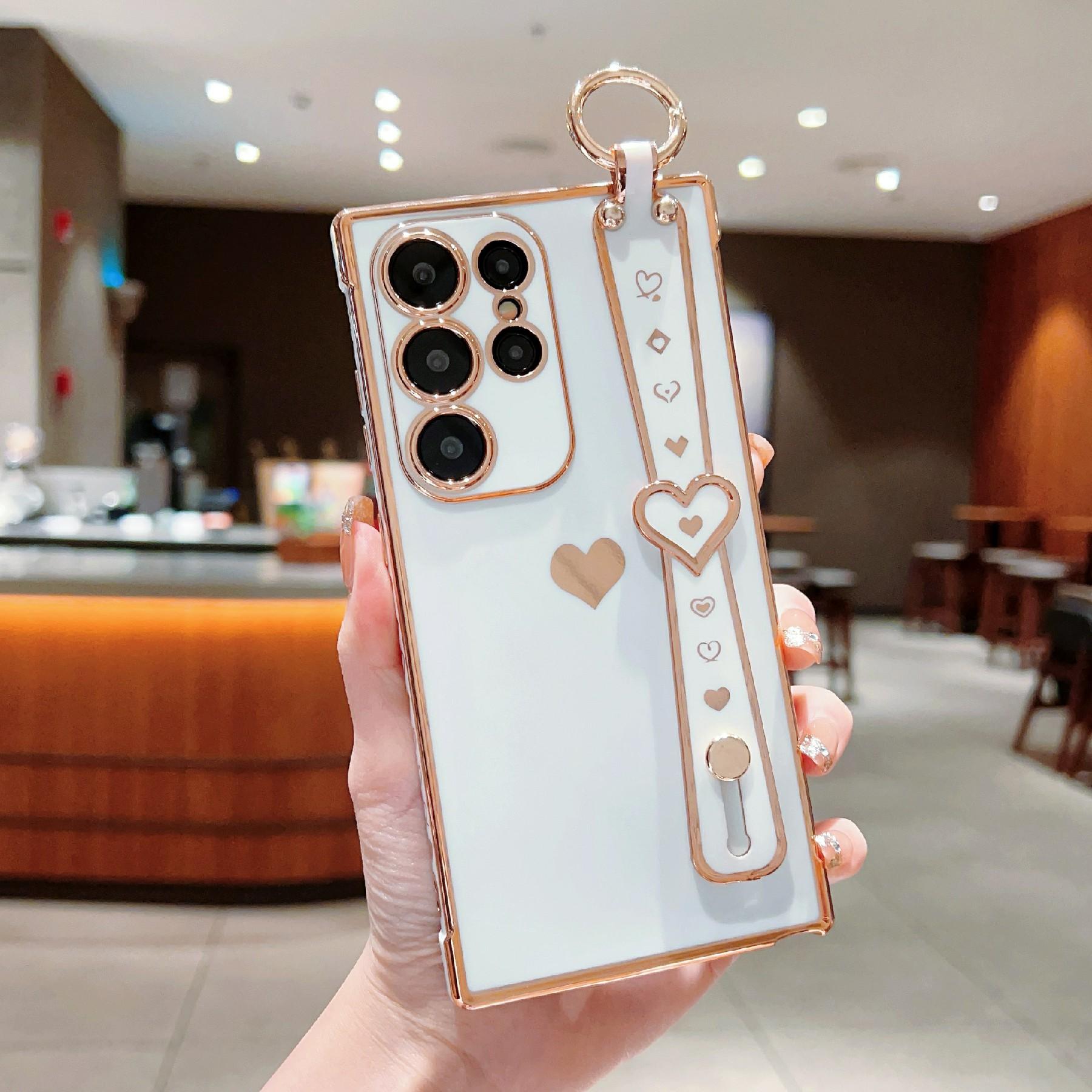 

For Samsung Galaxy S25 Ultra Case Wristband Kickstand Love Heart TPU Phone Cover Finger Holder B
