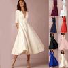 Popular Deep Mid-sleeved High-end Dress Medium and Long Dress New Autumn and Winter Sexy