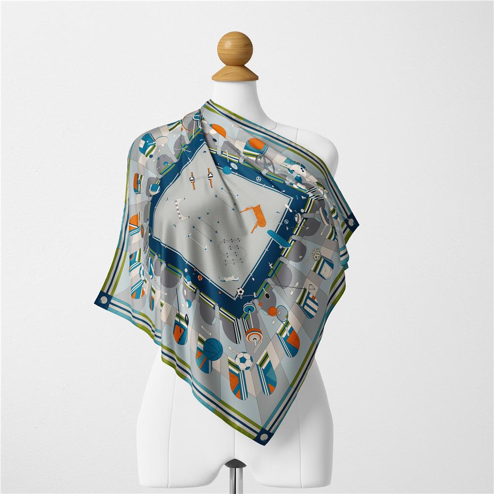 53Cm Women Scarf Design Luxury   Sports Feeling Silk Scarf Fashion Hair Square Scarf Hijab Neckerchief For Ladies Bandana