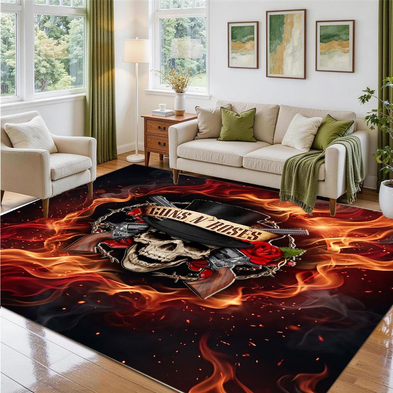 Guns N’ Roses Design Crystal Velvet Rug Soft Decorative Mat for Bedroom Entrance