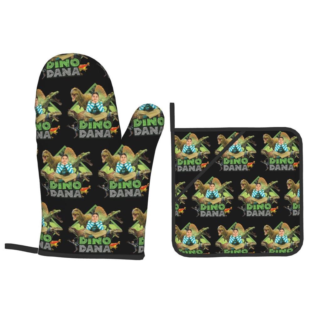Dino Dana Real Oven Mitts and Pot Holder Sets of 2 for Baking Kitchen Cooking Grilling Resistant Non-Slip Gloves