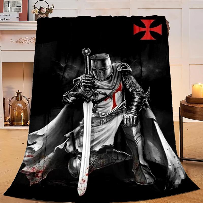 1PC Knightly Warrior In Armor Flannel Blanket Gift, Suitable for Both Men And Women, Soft Ideal for Beds And Sofa, Birthday Or Christmas Gift