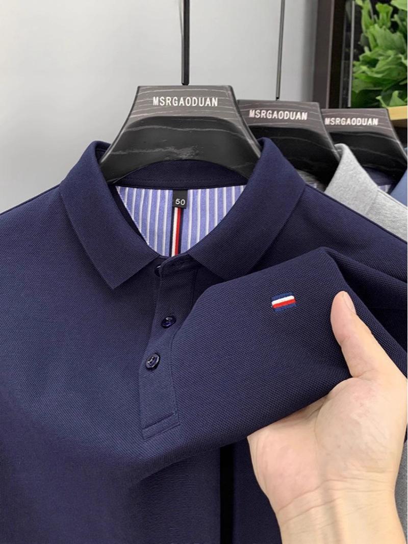 UrbanEdge 2025 Zomer Geborduurd Heren Poloshirt met Korte Mouwen: High-End Zwaar Gewicht Stijl voor Mannen van Middelbare Leeftijd en Jongeren XL [125-140 lbs]
