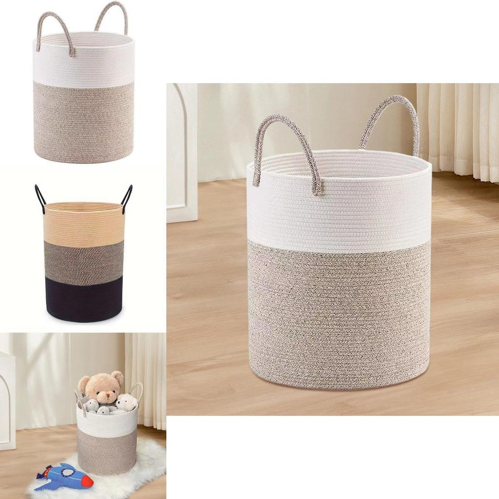 Cotton Rope Woven Dirty Clothes Basket With Handles For Laundry Room And Home Use