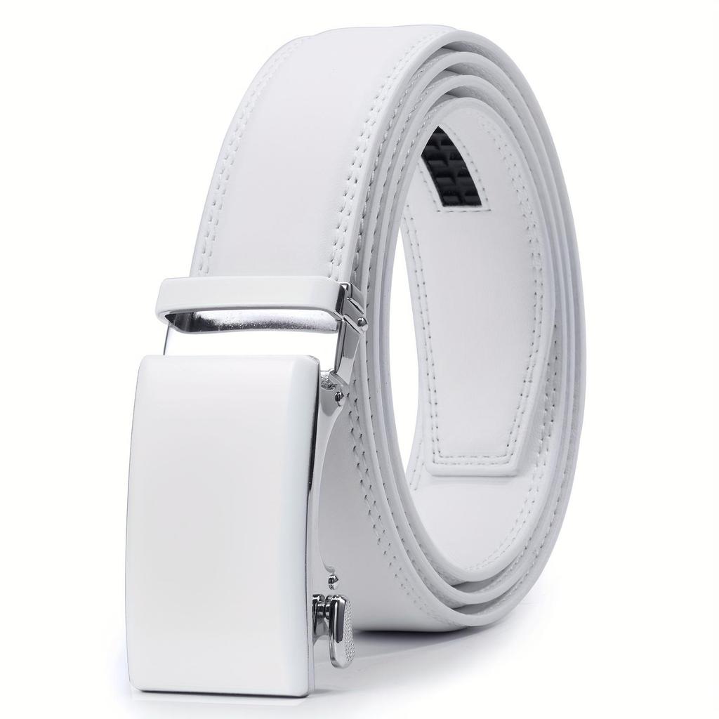 Leather Mens Ratchet Belt with Automatic Buckle Adjustable  Belt