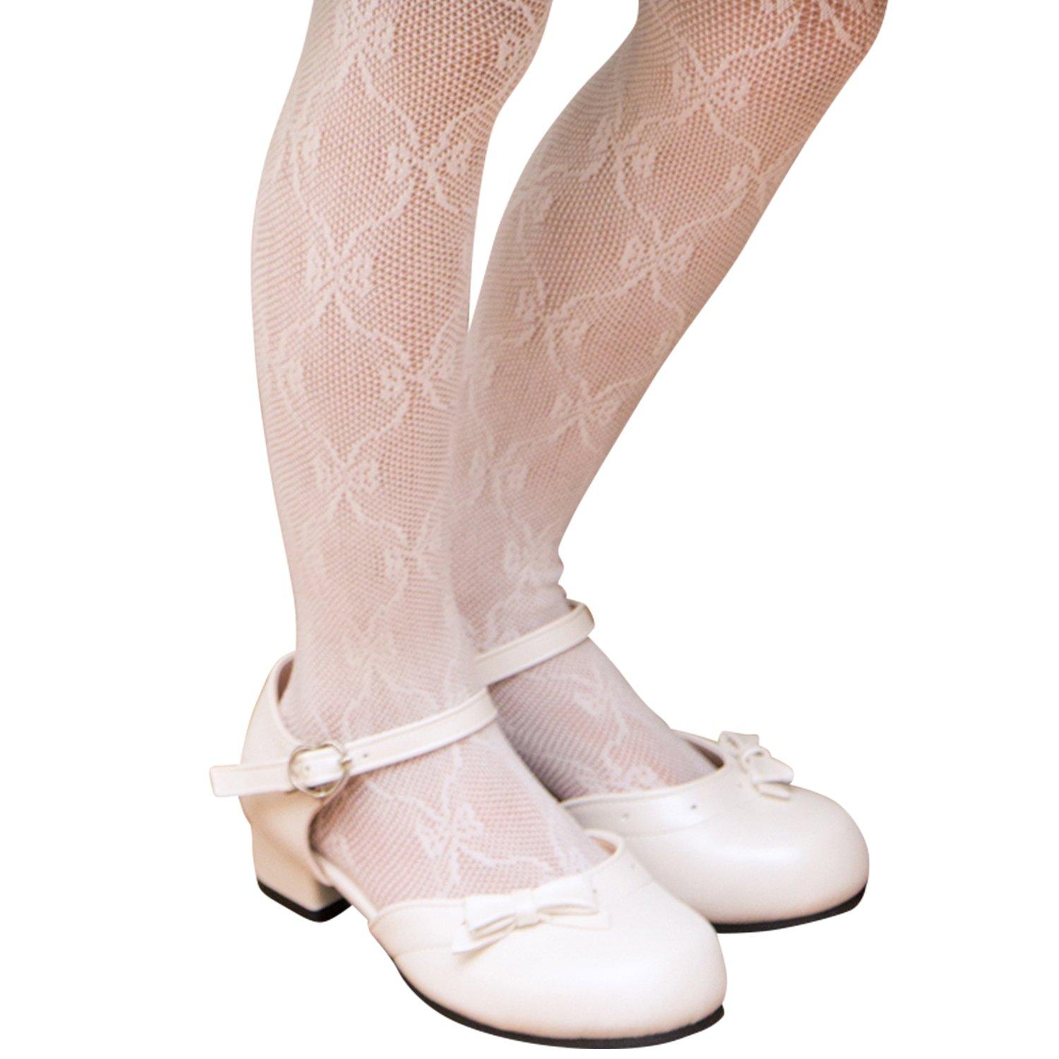 

Lace tights with ribbon pattern for [Arisana] girls, white, M/135-145cm белый