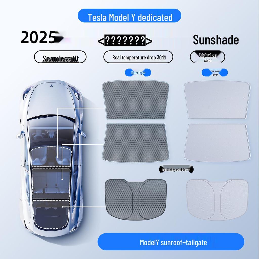 Tesla Model Y/3 Sunroof and Windshield Sunshade: Heat Insulation Accessory