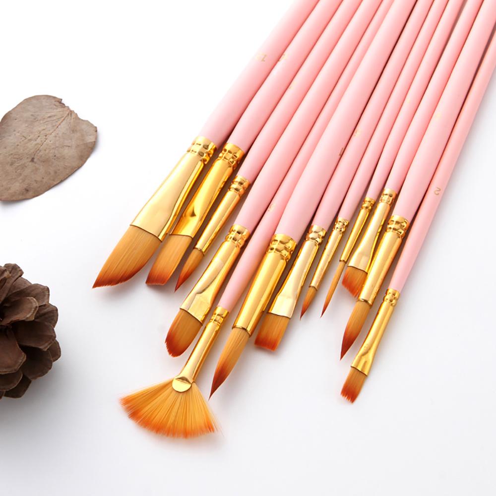 12pcs Paint Brushes Set Kit Multiple Mediums Brushes with Nylon Hair for Artist Acrylic Aquarelle