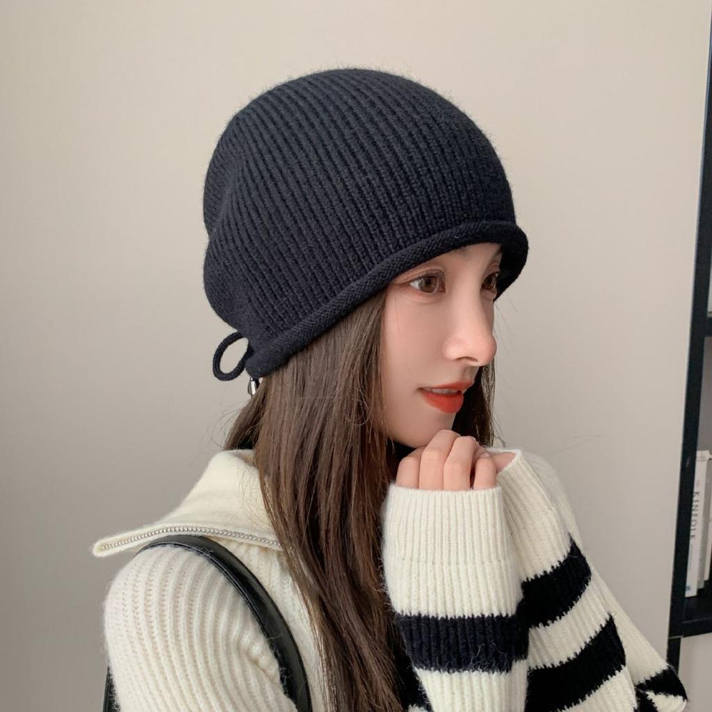 Duoduo Hat with Big Head Circumference Versatile Casual Cold Hat Warm Hat Couple Ear Protection Knit Hat Showing Small Face