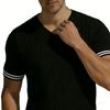 Men's Casual V Neck Short Sleeve T Shirt Ribbed Knit Slim Fit Lightweight Breathable Comfortable Summer Top for Outdoor Indoor Use