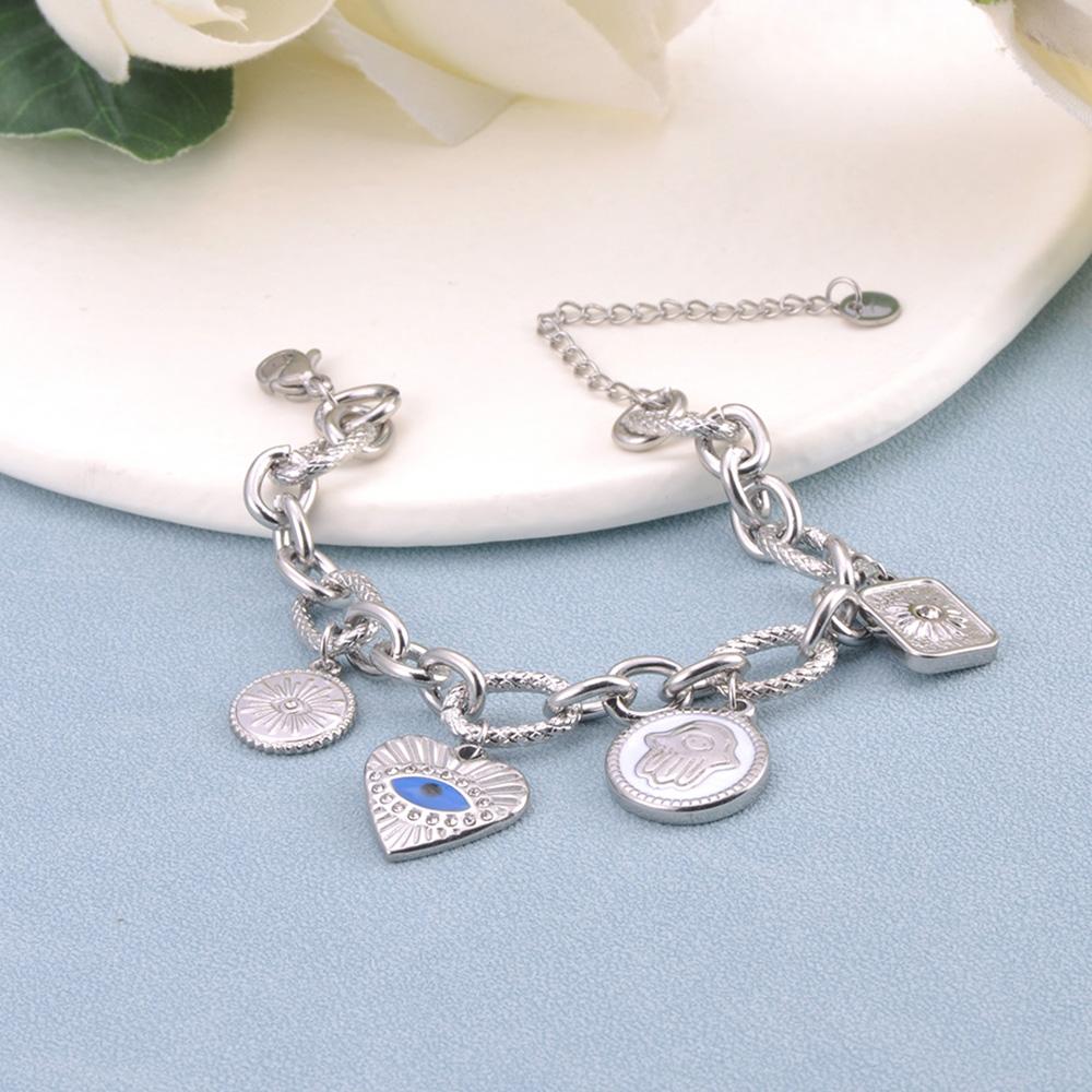 Bracciale con Charm Spirituale Lokaer Color Oro Acciaio Inossidabile Catena con Sole Occhio Maligno e Mano di Fatima per Donne Gioielli Protettivi B25057