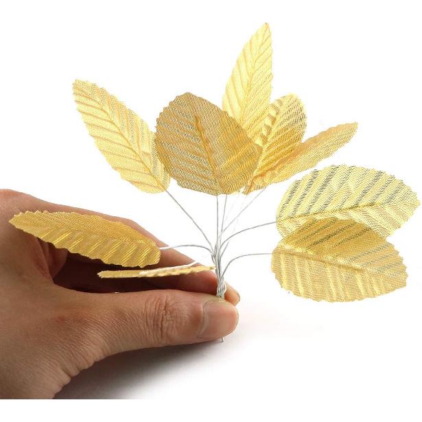E-outstanding Silk Leaf 200PCS Golden Artificial Leaves DIY Corsage Boutonniere Accessory for DIY Wedding Party Decor