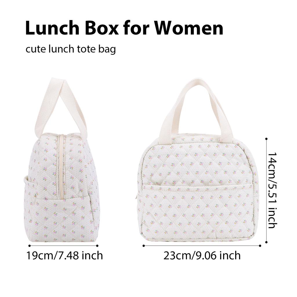 Lunchtasche für Damen, gesteppte Blumen-Lunchbox, isoliert für Arbeit, Picknick,