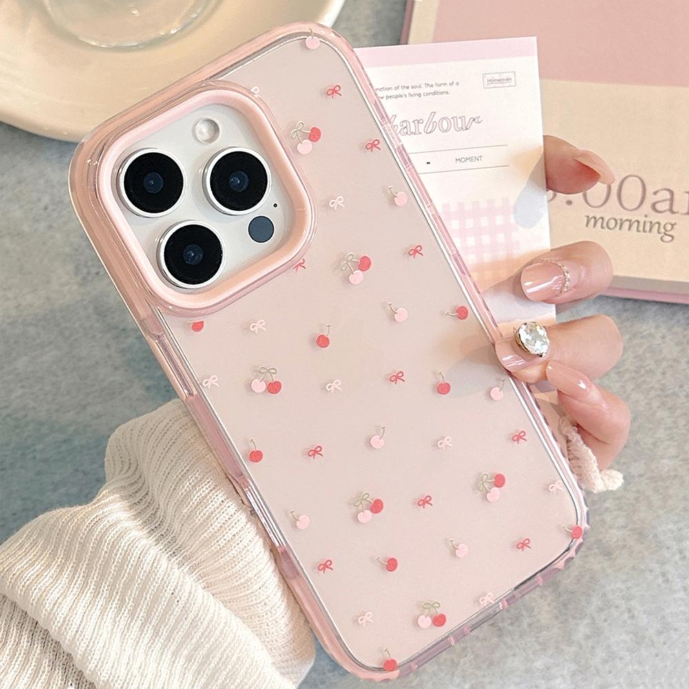 Lovely Red Cherry Shockproof Protective Clear Case for iPhone 17 Pro Max 15 13 14 16 Pro Max Soft Shockproof Cute Cover
