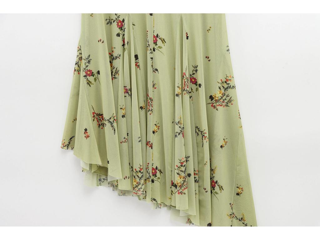 2025 Spring Women's Backless Print Draped Collar Spaghetti Strap Midi Dress