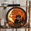 Halloween Theme Wall Art Retro Sign Round Metal Decorative Vintage Illustration Sign Rustic Decor for Living Room Party Decoration Nostalgic Hanging