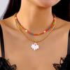Halloween Mixed Color Rice Beads Necklace for Women Ghost Pumpkin Skull Black Bat Pendant Beaded Clavicle Choker Party Jewelry