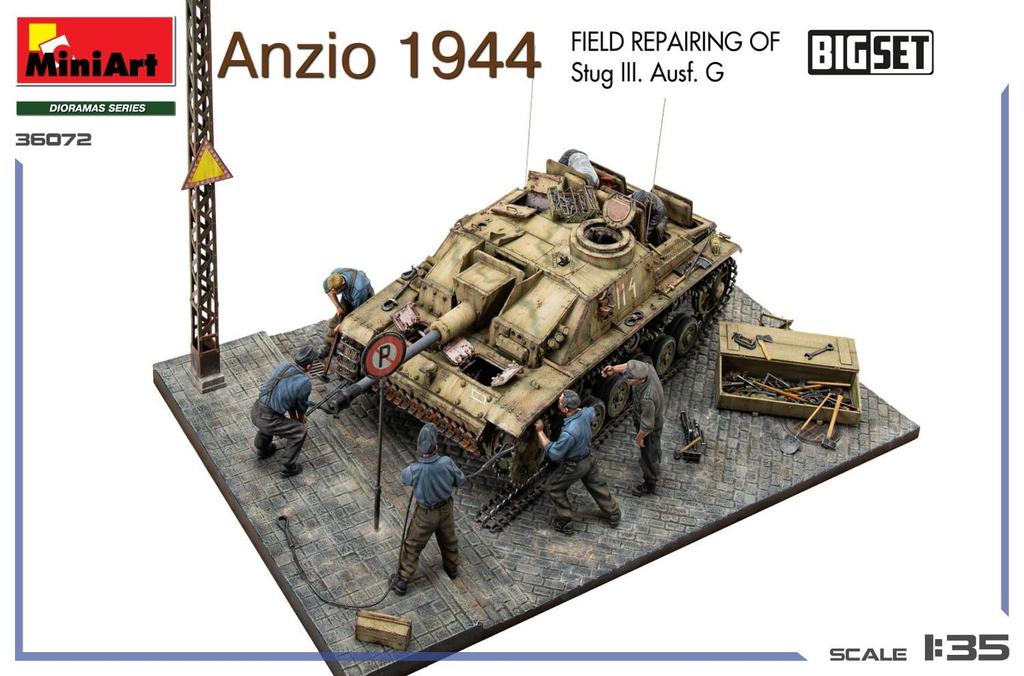 Miniart Scale Anzio 1944 III G Field Repair Big Set Plastic Model Kit MA36072 1/35 Sturmgeschütz Ausf. (Scenery)