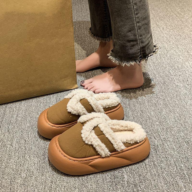 Fashion Versatile Foreign Style Non-slip Warm Cotton Shoes Women's 2025 Winter Explosion Thick-soled Bag Head Fluffy Slippers Women's Outer Wear