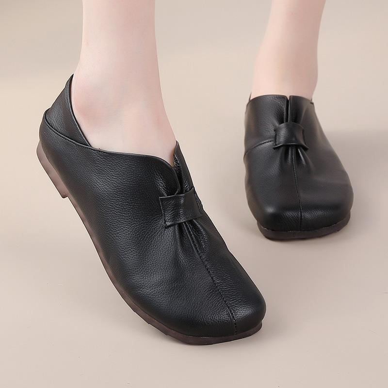 New Soft Sole Medium Flat Bottom Round Head Single Shoe Women's Soft Sole Soft Surface First Layer Cowhide Beef Tendon Sole