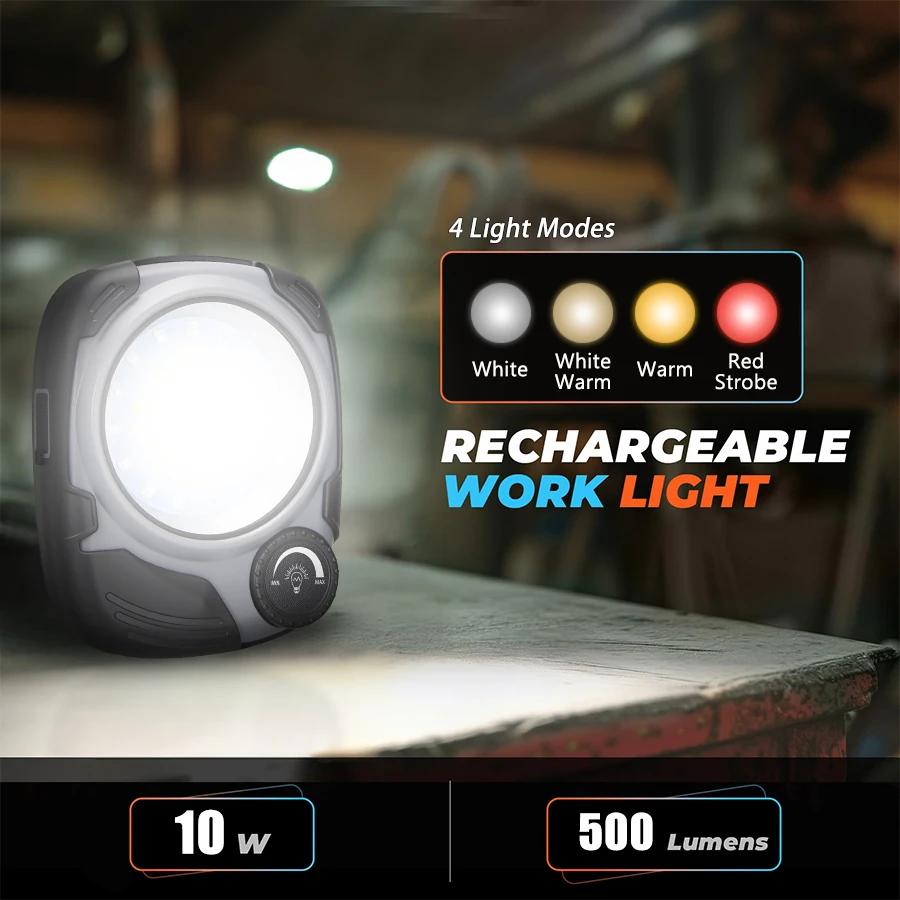 Portable LED Spotlight Lantern With Hook Outdoor Camping Fishing Flashlight Emergency Rechargeable Magnetic Work Car Repair Lamp