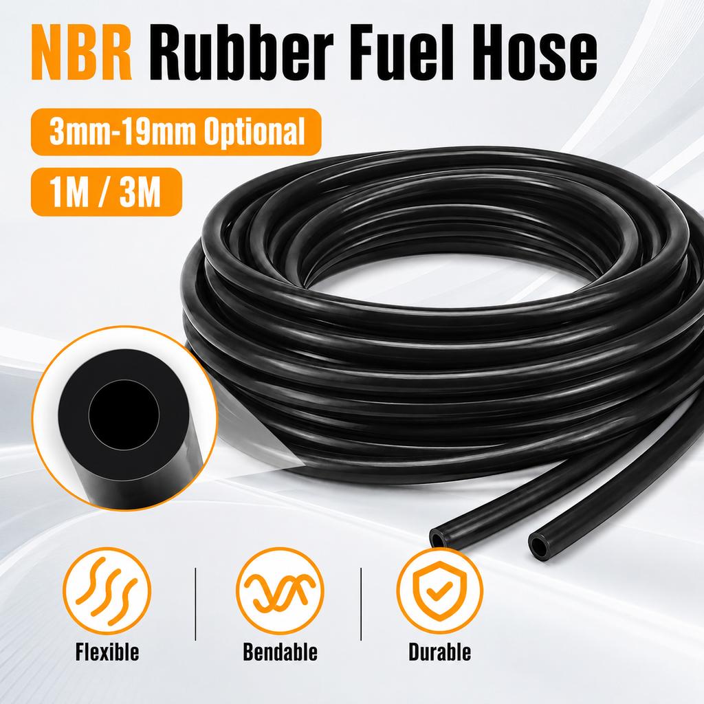 3/1M Black Smooth Nitrile Rubber Hose 3-19mm, Oil Resistant Petrol Diesels Fuel Line for Carburetor, Auto Motorcycle