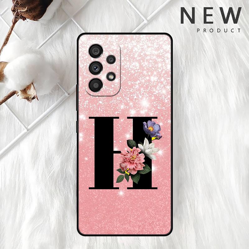Letter A B C Flowers Pink Case For Samsung Galaxy A54 A52 A14 5G A53 A12 A13 A71 A23 A34 A33 A21s Phone Cover