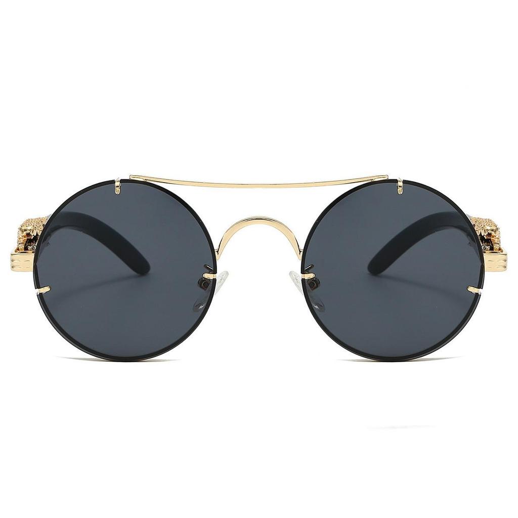 Retro Double-Beam Leopard Head Round Sunglasses for Men & Women - Trendy & Stylish