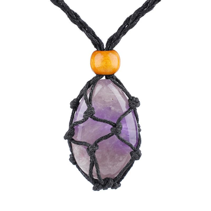 1pc Natural Stone Pendant String Bag Necklace Adjustable Braid Sweater Chain Necklace for Men and Women Jewelry