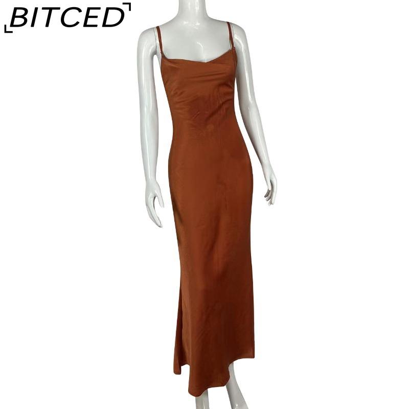 BITCED Women's Spring/Summer Strapless Deep V-Neck Slim-Fit Urban Chic Solid-Colour Dress