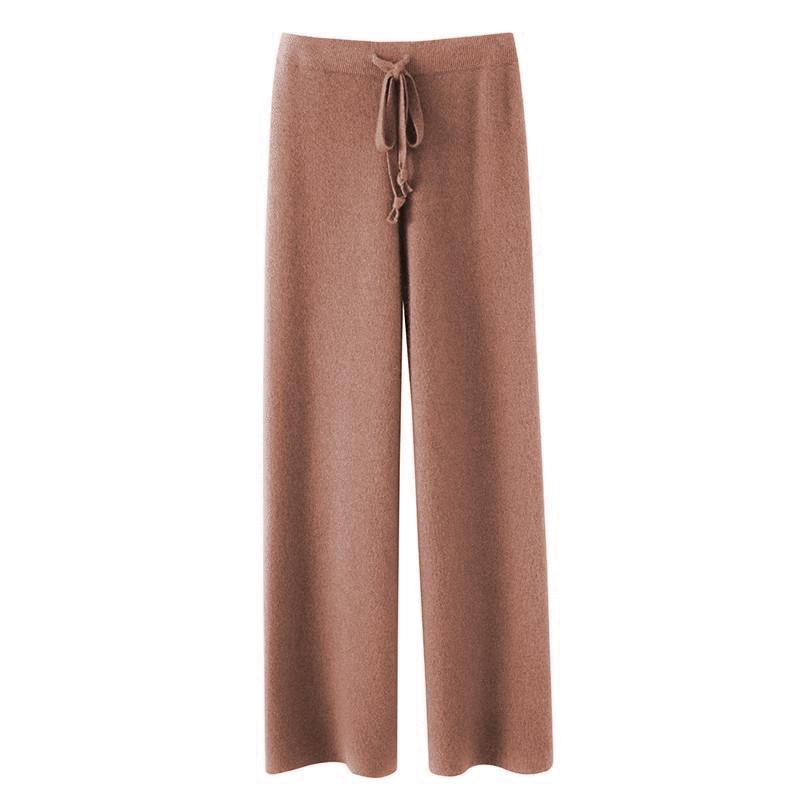 

Elegant Pure High Waist Drooping Wide-Leg Pants Women s Outer Wear with Pockets Baggy Straight Trousers Knitted Mop Trousers S