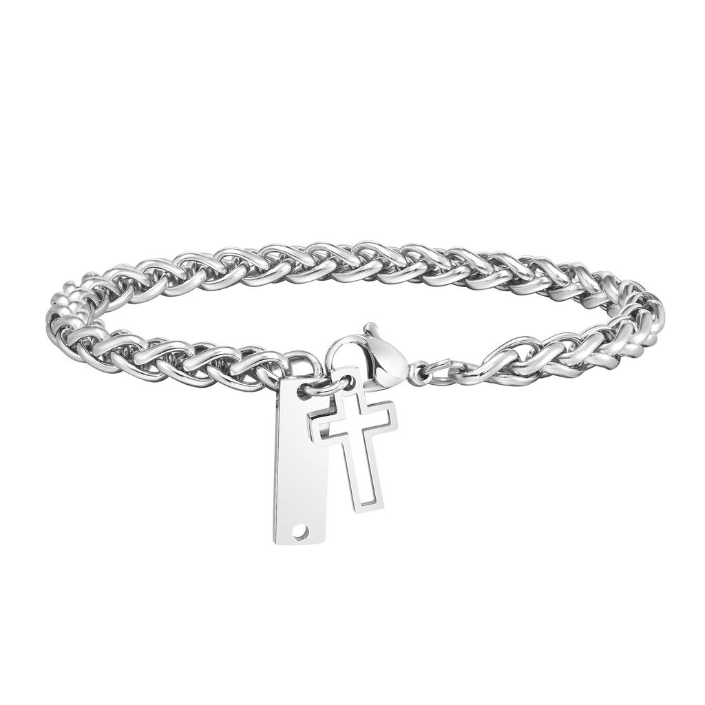 Vnox Unisex Cuban Chain Bracelets for Men Women, Religion Charm Cross Bracelet,Never Fade Wheat Figaro Rope Link Chain Wristband