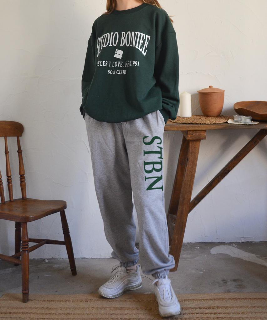 BONIEE [Fleece Lined Selection] Big Typo Jogger Elastic Waist Pants Gray
