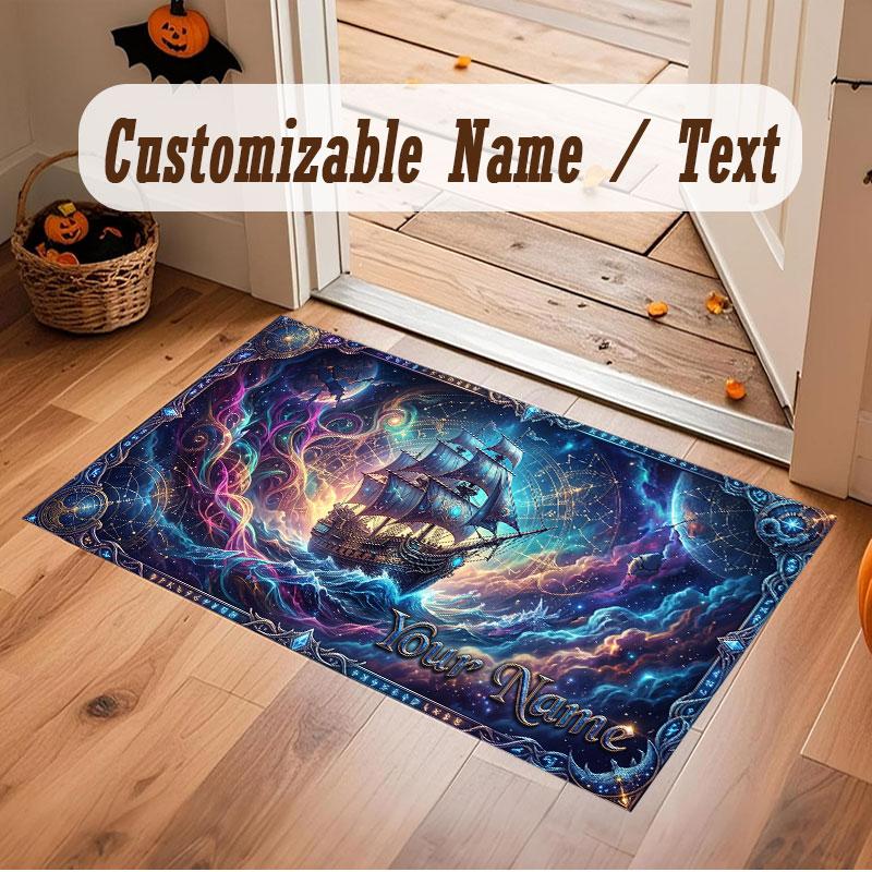 Space Cosmic Theme Crystal Velvet Floor Rug Personalized Custom Name Text Warm Carpet Home Decoration