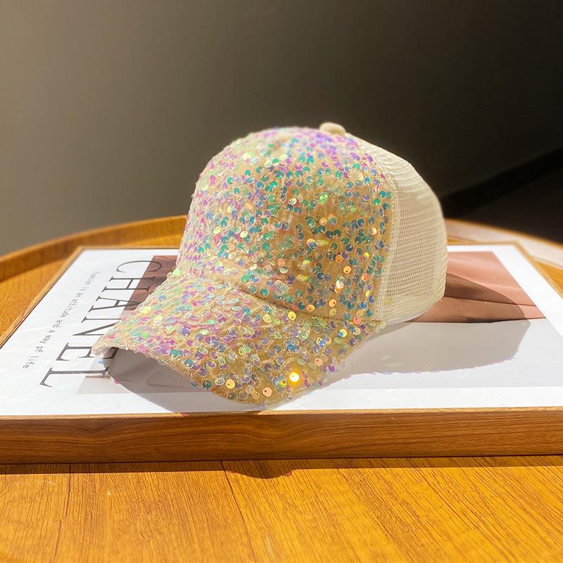 Women's Summer Mesh Sequin Visor Hat: Breathable, Fashionable Korean-Style Duckbill Cap for Travel & Sun Protection