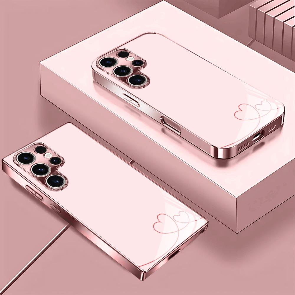 Love pattern metallic paint glass phone case suitable for Samsung Galaxy S26 S25 S24 S22 S21 S20 FE/Ultra/Plus anti drop