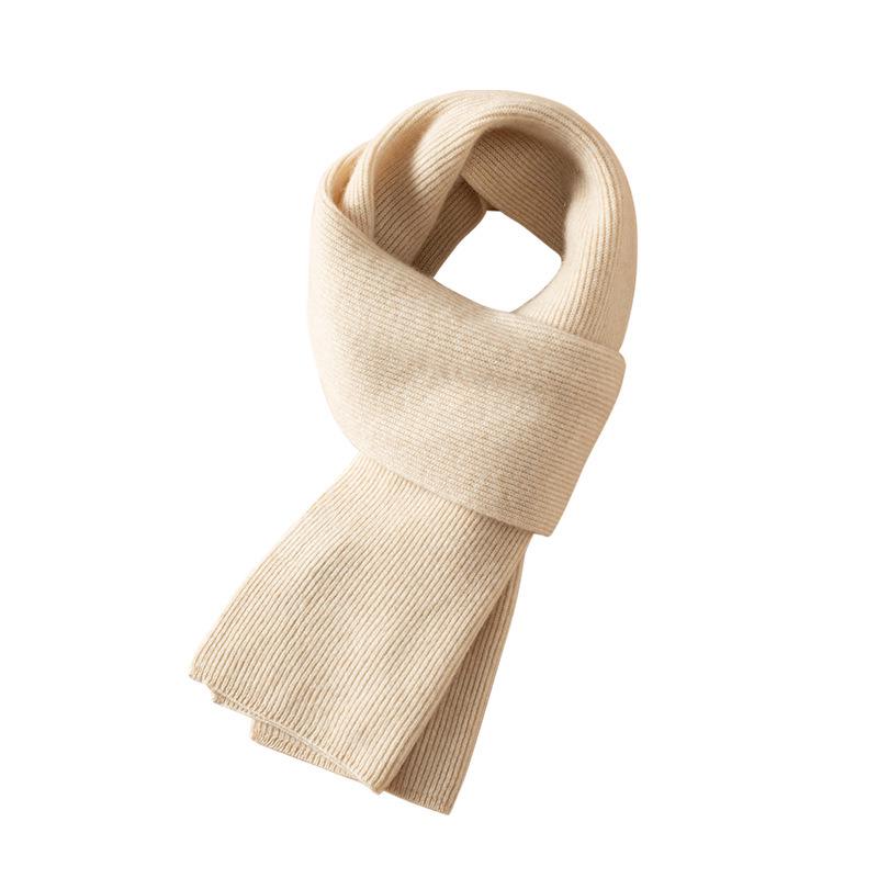 Unisex Pure Cashmere Ribbed Knit Scarf - Versatile Solid Color Shawl
