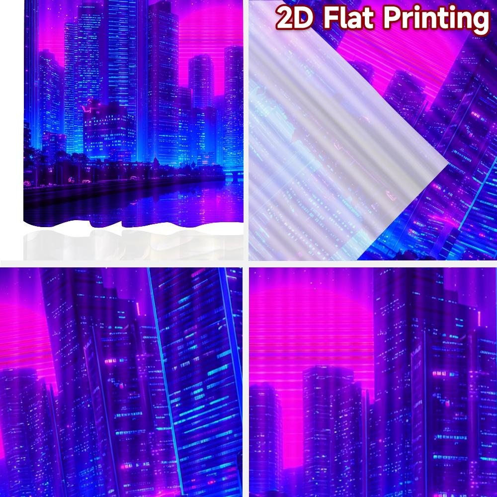 2D flat printing 2pcs Drapes Cyberpunk Cityscape Neon Glow Digital Printed Polyester Drapes Festive Wall Decor for Booths Studio