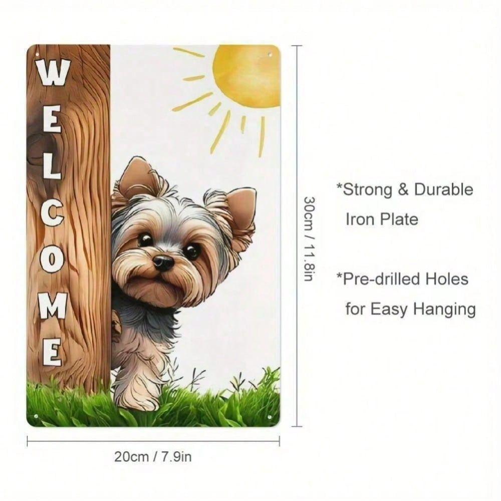 Tin Sign Wall Art, Yorkshire Terrier Dog Wooden Fence Decor for Home Gate