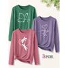 3Women's Long-sleeve Top with Butterfly and Dragonfly Print In a Lively Style 2025Fashionable and Cute Round Neck for Autumn and Winter T Shirt