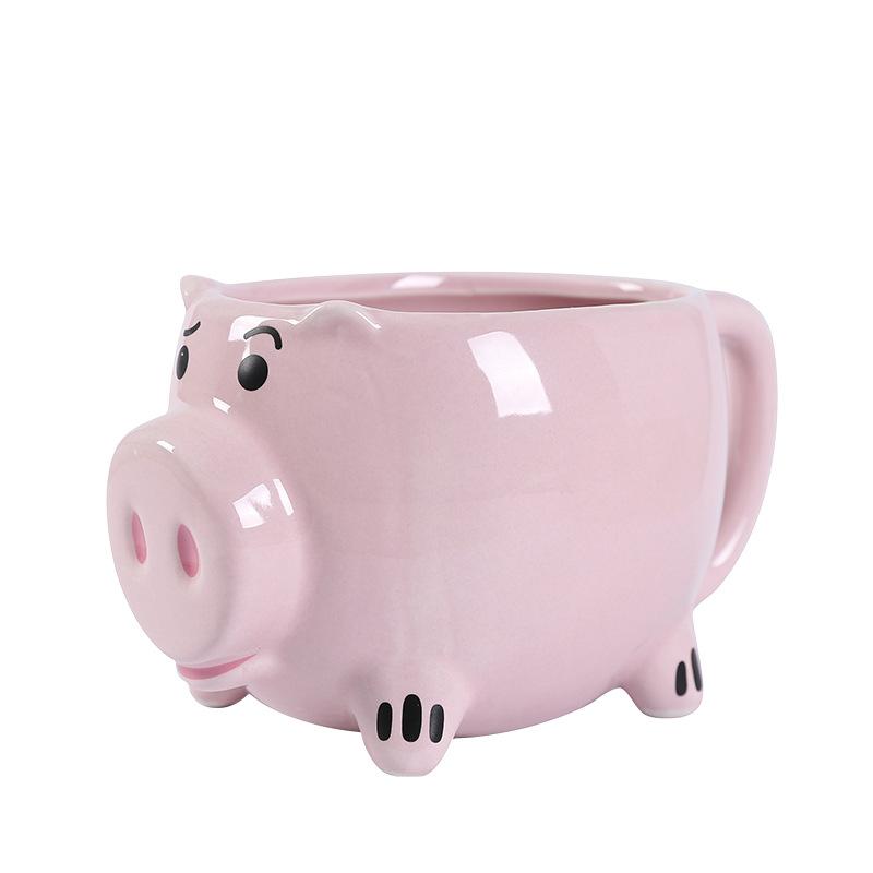 White Porcelain Ceramic Pink Piglet Coffee Cup Mug, Cartoon Animal 3D Relief Piglet Water Cup