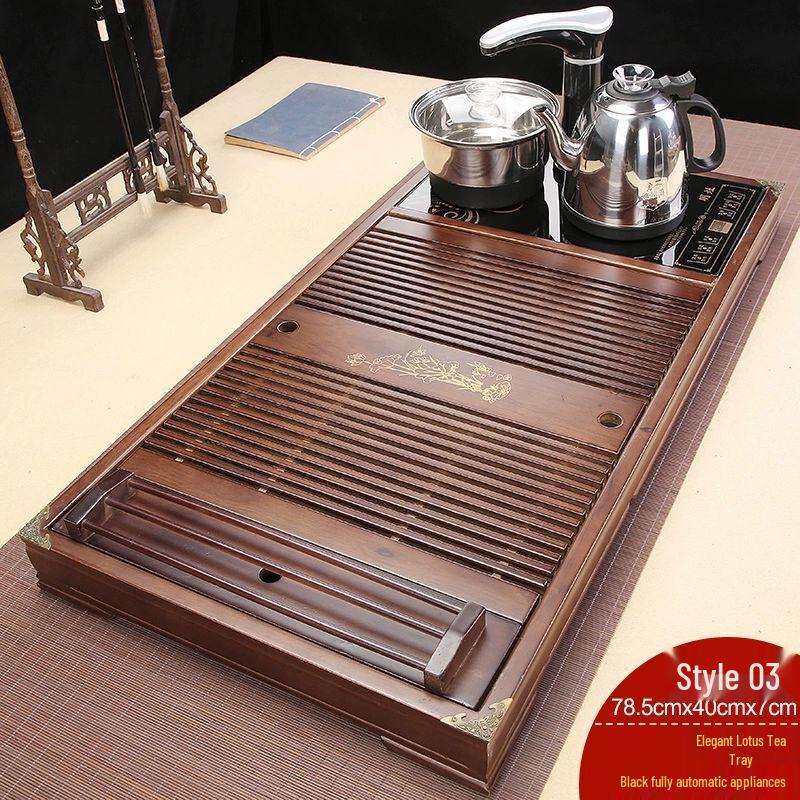 Solid Wood Tea Tray with Automatic Kettle