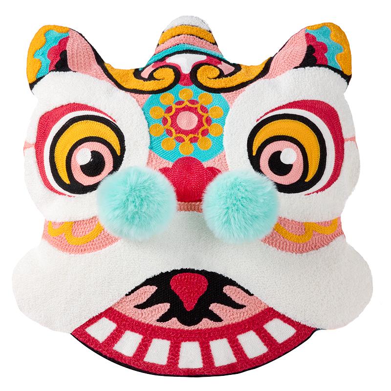 Joy Chinese Traditional Dance Lion Embroidery Cushion Sofa Chair Car Waist Cushion Wedding Bedding New Year Decorative Pillow
