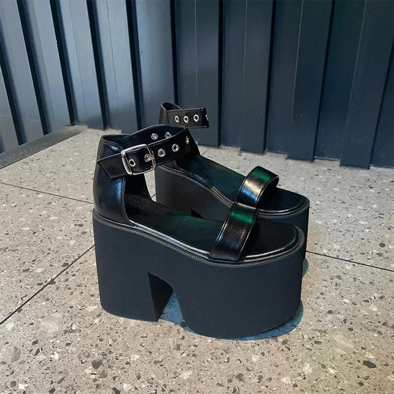 Fashion 13cm Chunky Heel Sandals for Women Thick Bottom Nightclub Increased Open Toe Fashion Rivet Platform Wedge Heels Ankle Strap