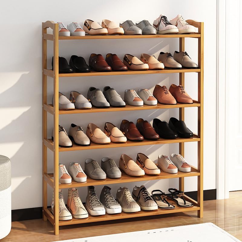 6-Tier Shoe Rack for Entryway, Natural Bamboo Wood Shoe Rack 24 Pairs Shoe Organizer Closet (26.77 x 9.84 x 35.43)(L x W x H)