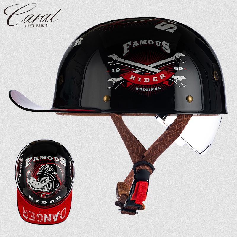 

Мотоциклетный ретро полушлем с синими встроенными линзами, бейсбольный шлем для мотоцикла Harley, электросамоката XXL