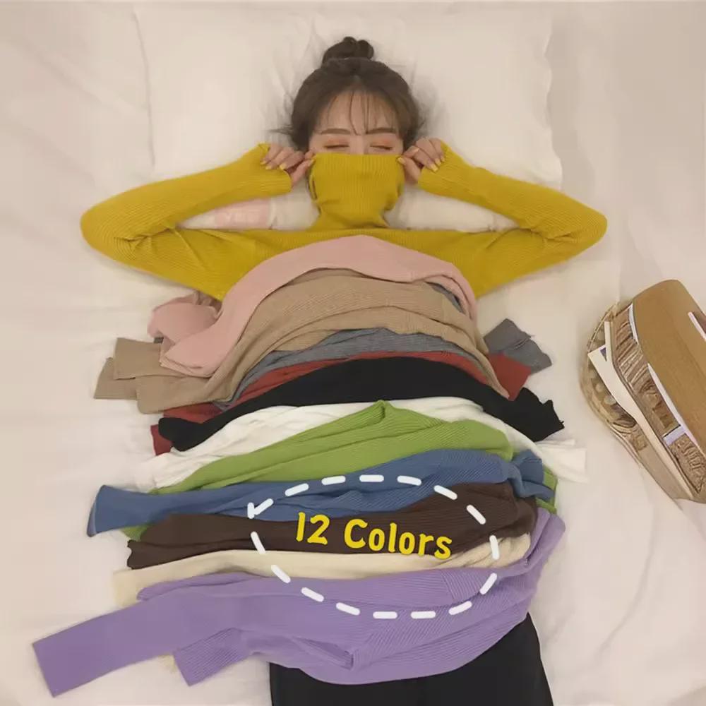 Women's Long-Sleeve Knitted Turtleneck Sweater - Slim Fit Solid Color Pullover for 2024 Autumn/Winter.